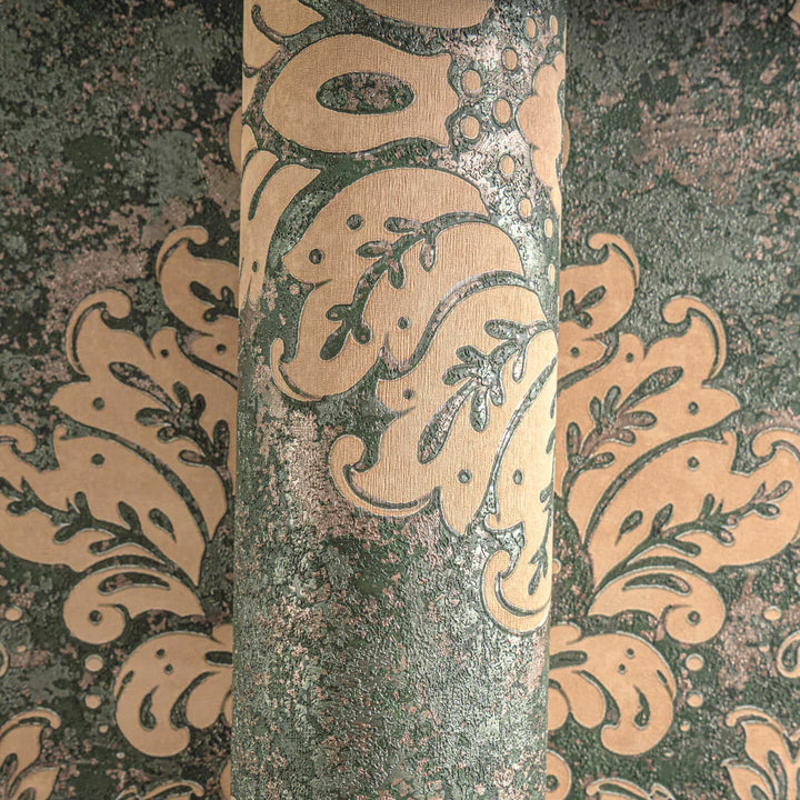 Tapetes ar ornamentiem zaļā un zeltā krāsā - 379011, atlikums: 2 ruļļi AS Creation