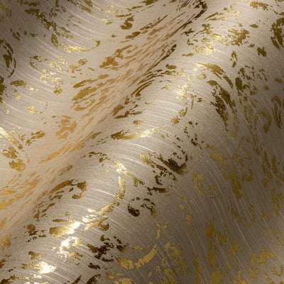 Tapetes ar ornamentu ar metālisku efektu, bēša, zelta - 306602 AS Creation