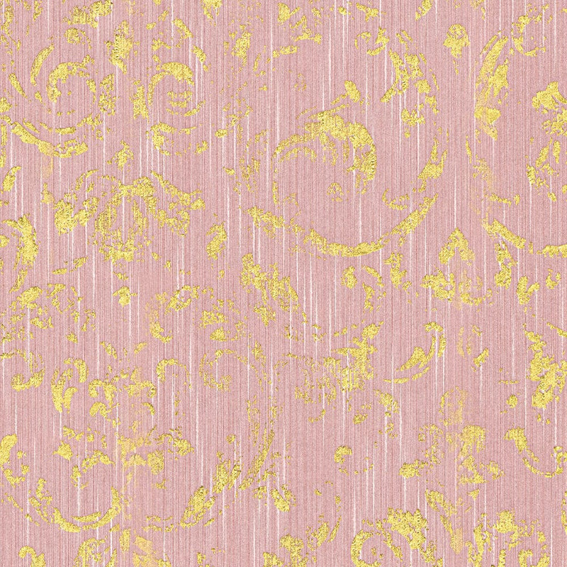 Tapetes ar ornamentu ar metālisku efektu, rozā, zelta - 306604 AS Creation