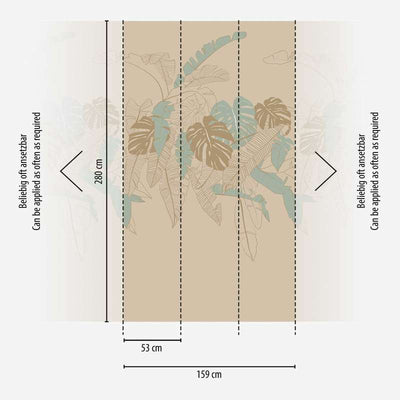 Tapetes ar palmu lapām bēšā krāsā, 1367756, 1.59 m x 2.80 m (raksts) AS Creation