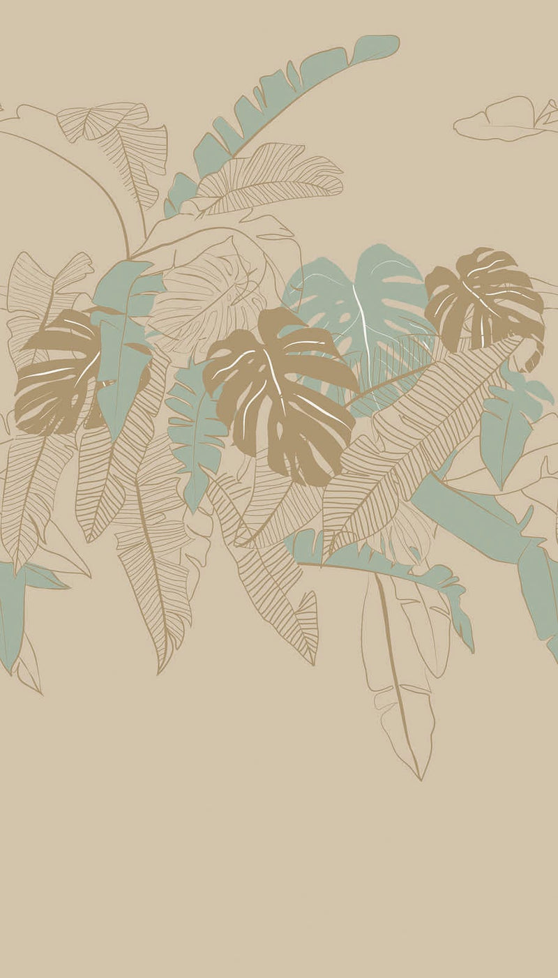 Tapetes ar palmu lapām bēšā krāsā, 1367756, 1.59 m x 2.80 m (raksts) AS Creation