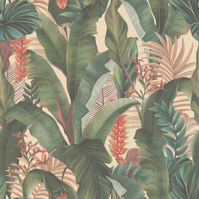 Wallpaper with palm leaves and exotic flowers, 1402157 AS Creation