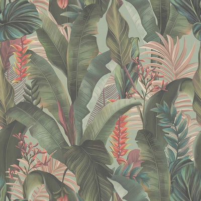 Tapetes ar palmu lapām un eksotiskiem ziediem, zaļā, 394353 AS Creation