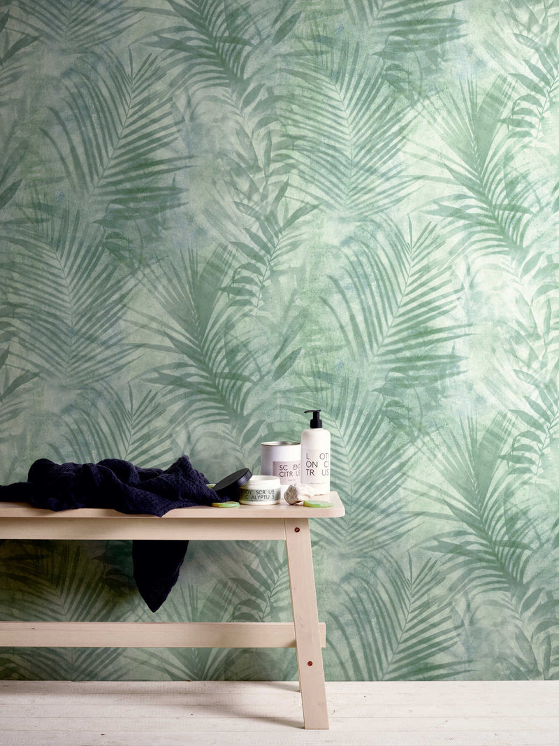 Tapetes ar palmu lapām zaļā krāsā, matētas, 1332537 AS Creation