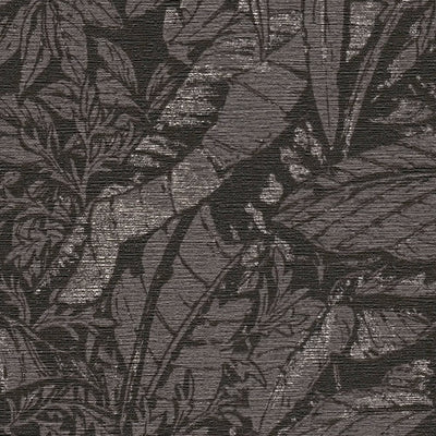 Tapetes ar palmu lapu rakstu melnā krāsā, 1404526 AS Creation