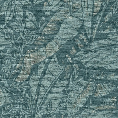Tapetes ar palmu lapu rakstu zilā krāsā, 1404523 AS Creation