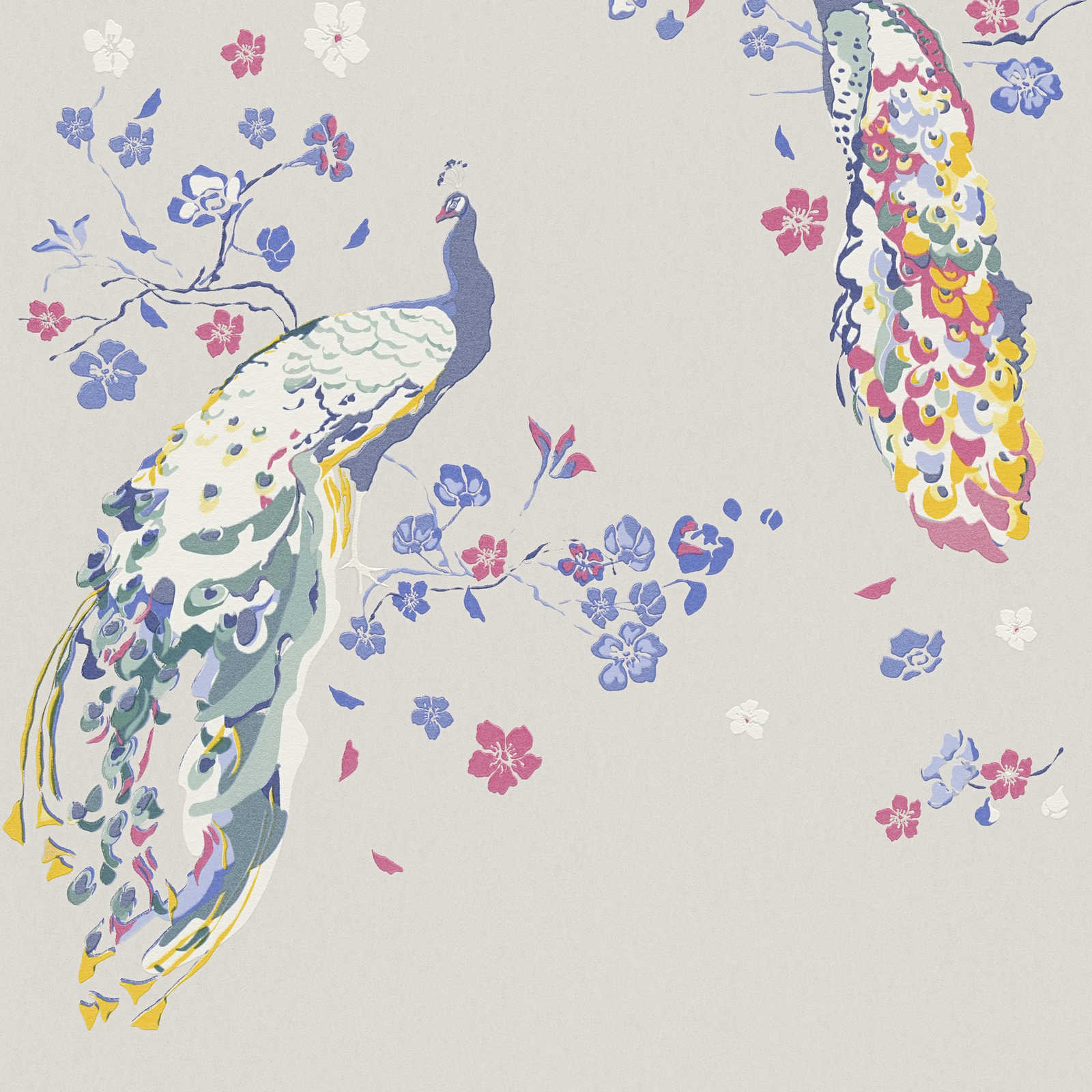 Tapetes ar pāviem, strukturētas un ar nelielu spīdumu, 389064 AS Creation