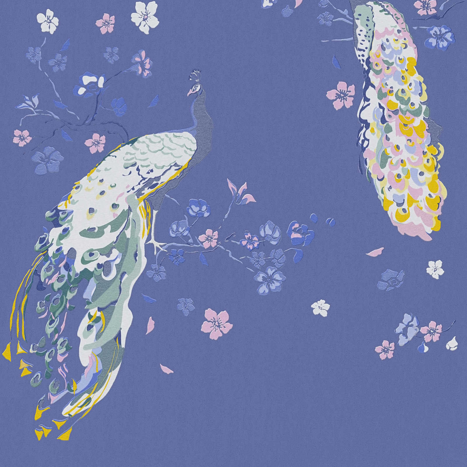 Tapetes ar pāviem, strukturētas un ar nelielu spīdumu, zilā, 389063 AS Creation