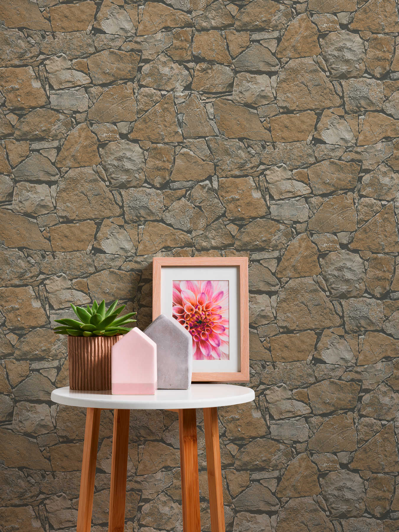 Tapetes ar reālistisku akmens sienas izskatu brūnos toņos - 958631 AS Creation