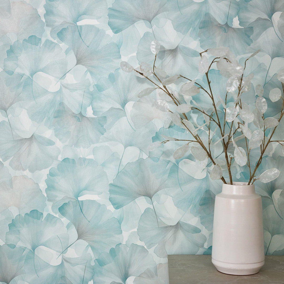 ERISMANN tapetes 3774752: Ginkgo lapas, tirkīza Erismann