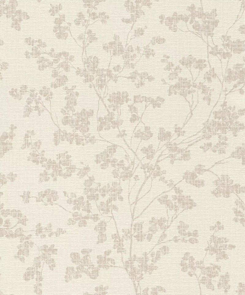 Wallpaper with fine twigs on textile and gentle shine, 653847 rasch