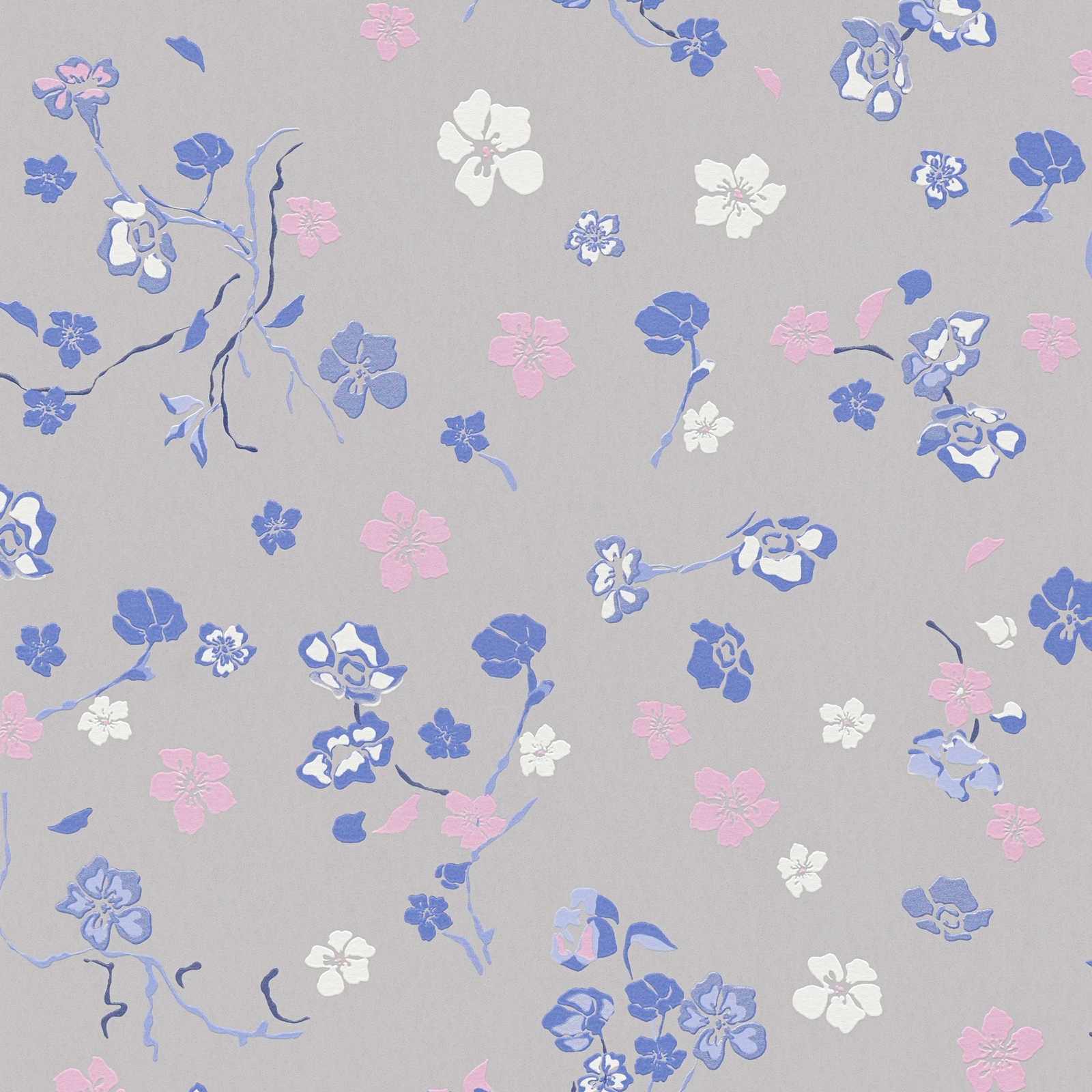 Tapetes ar smalkiem ziediem uz pelēka fona, AS Creation 389074 AS Creation