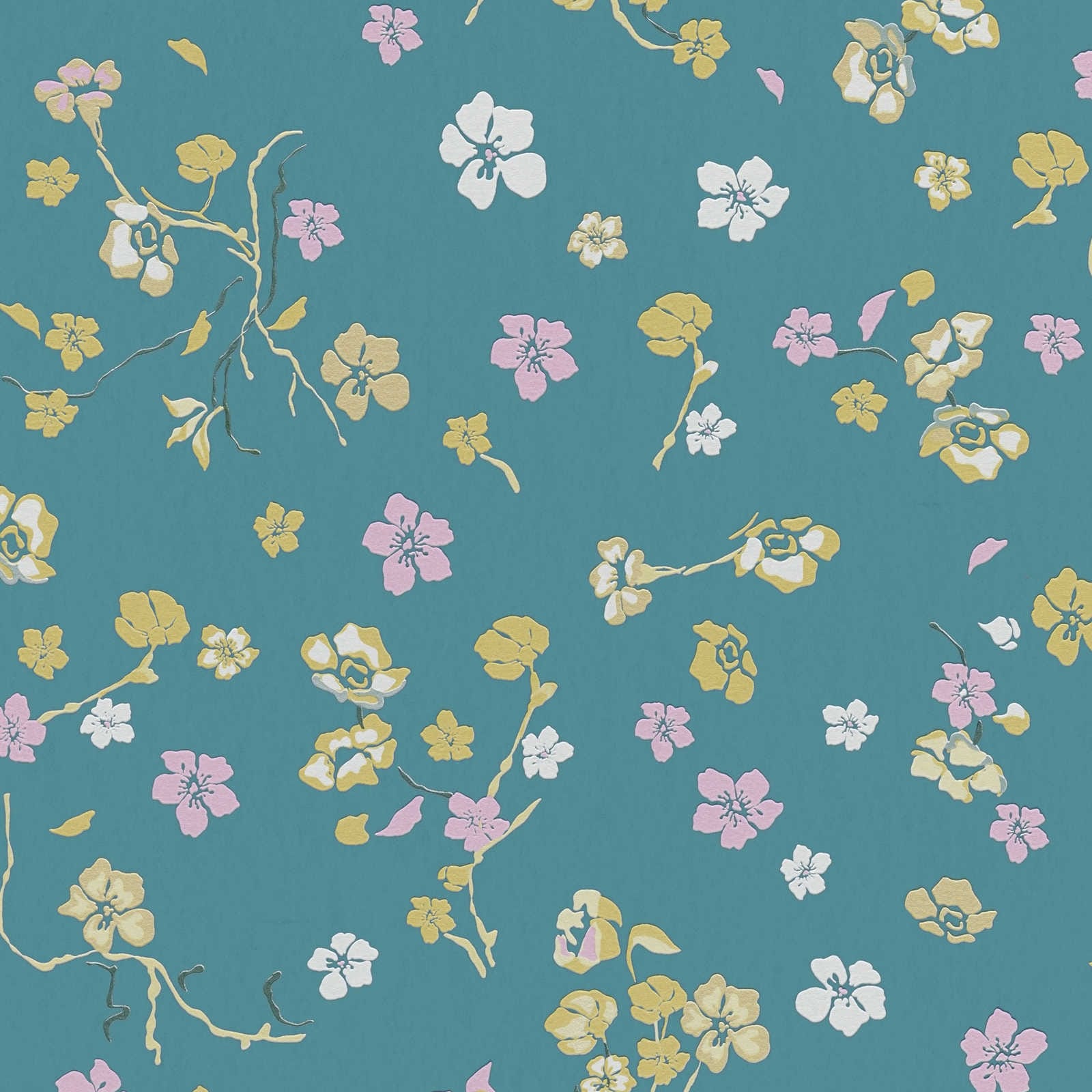 Tapetes ar smalkiem ziediem uz tirkīza fona, AS Creation 389072 AS Creation