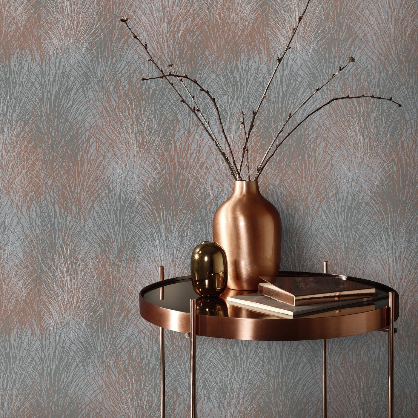 Tapetes ar spīdīgu fonu un matētu dabas rakstu, pelēka/bronzas - 3753340 Erismann