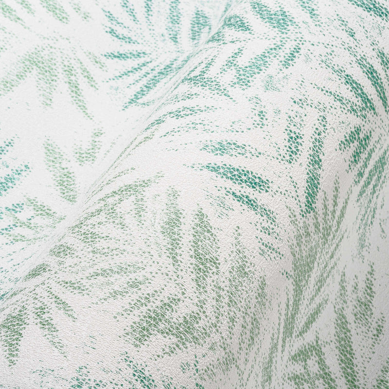 Tapetes ar spidīgu lapas rakstu zaļā krāsā uz balta fona, 1374041 AS Creation
