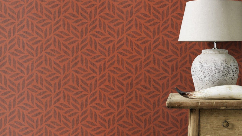 Tapetes ar stilizētam lapām un tekstila faktūru, sarkana, RASCH 2540217 RASCH