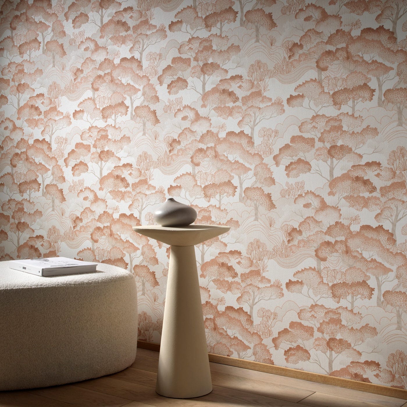 Tapetes ar stilizētiem kokiem balta/bronzas/bēša, Erismann, 3770515 Tapetenshop.lv