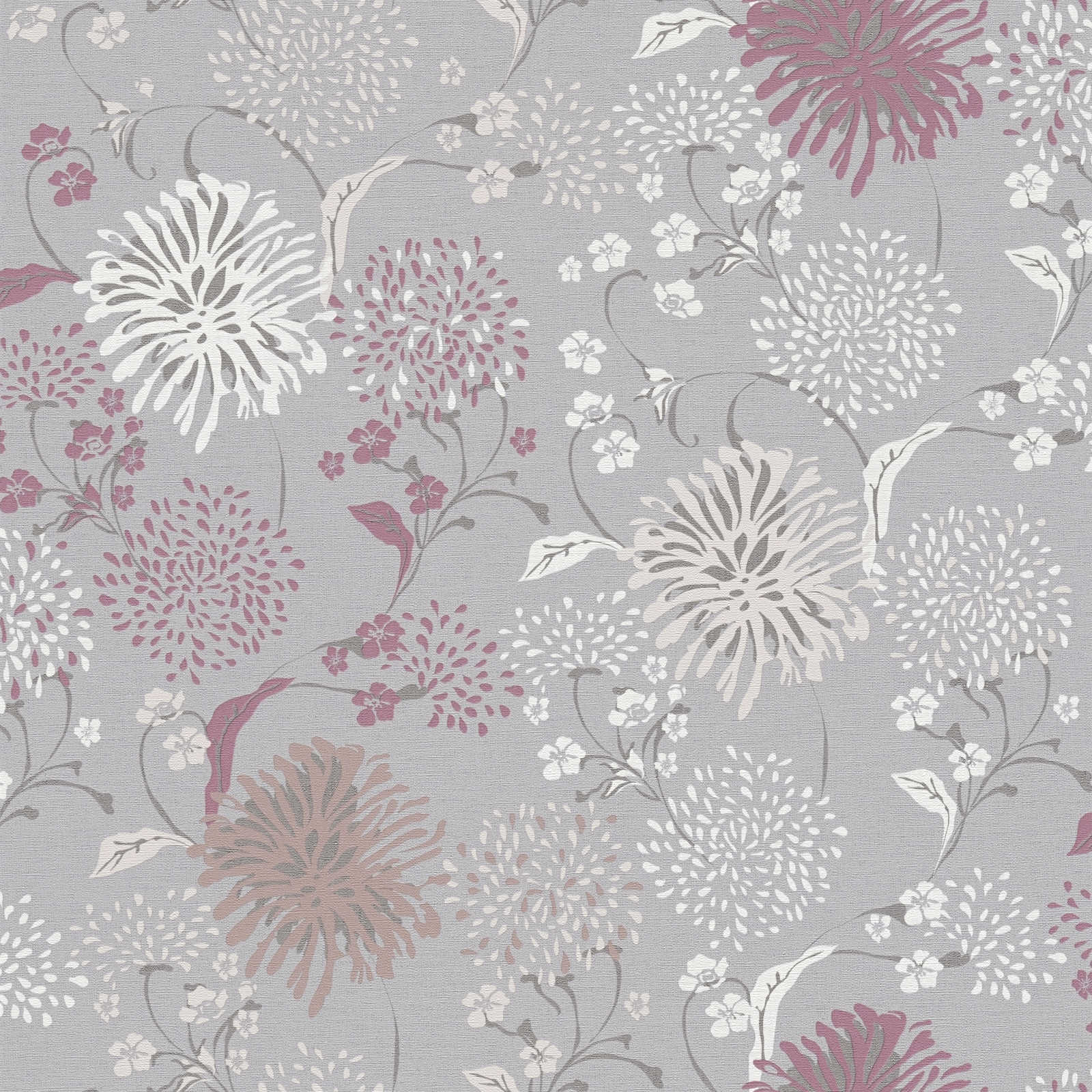 Tapetes ar stilizētiem ziediem: pelēkā, sarkanā, rozā, 389002 AS Creation