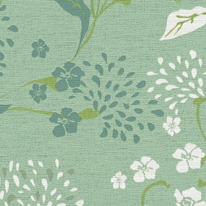 Tapetes ar stilizētiem ziediem: zaļā krāsā, 1367614 AS Creation