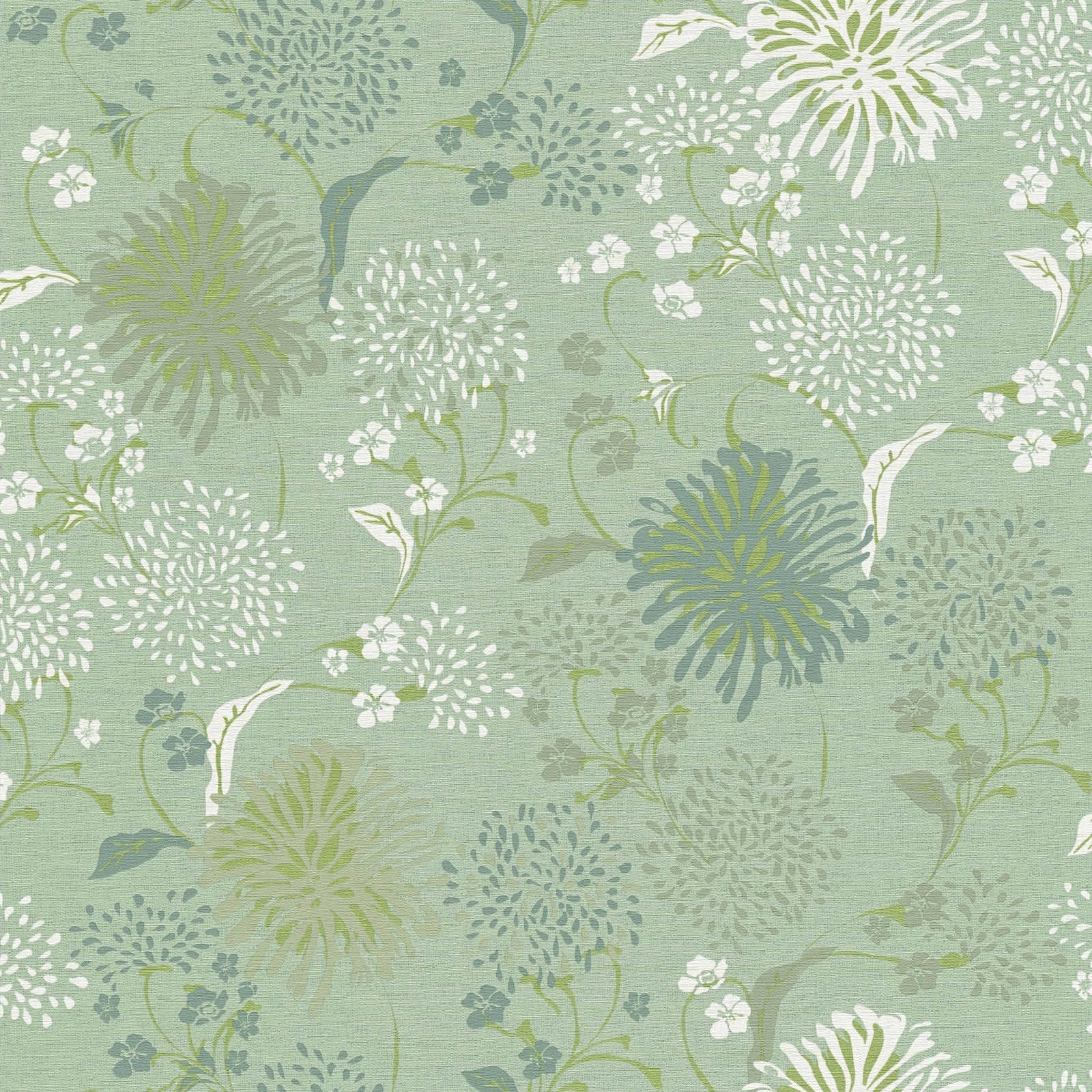 Tapetes ar stilizētiem ziediem: zaļā krāsā, 389004 AS Creation