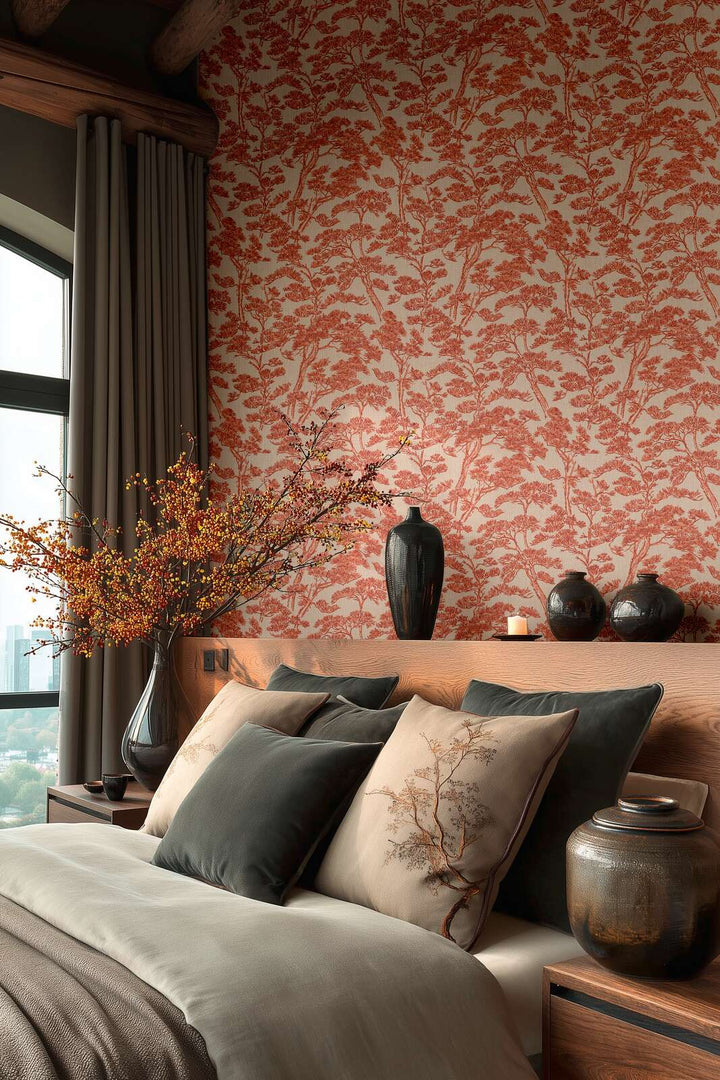 Tapetes ar stilizētu priežu motīvu, bēša, sarkana - 3006776 AS Creation