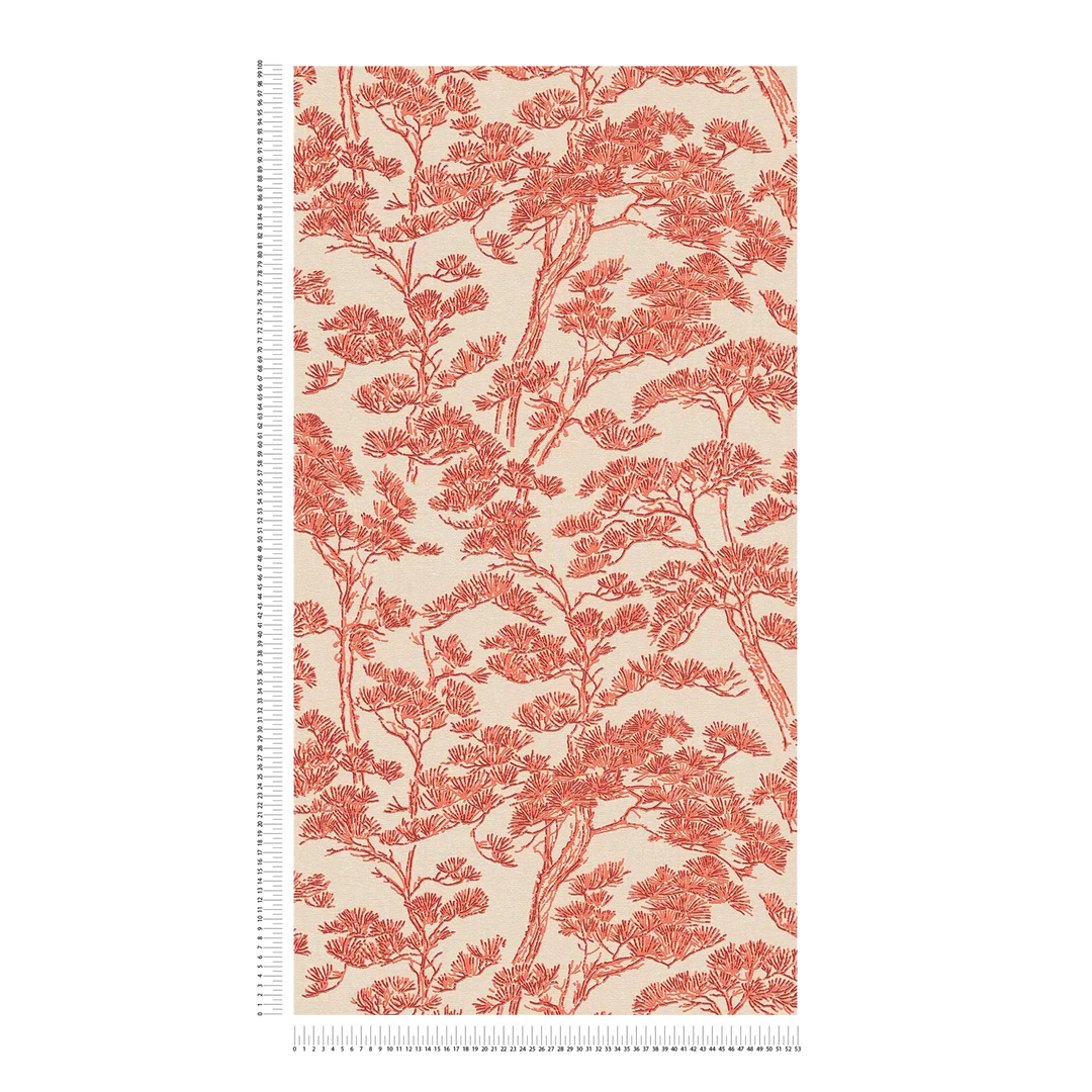 Tapetes ar stilizētu priežu motīvu, bēša, sarkana - 3006776 AS Creation