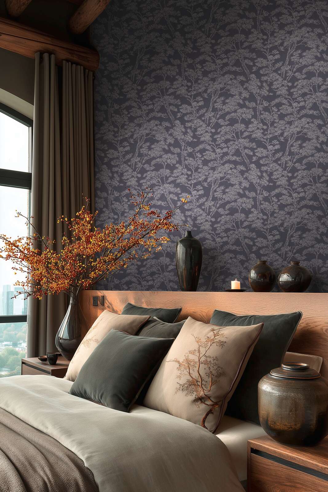 Tapetes ar priežu motīvu, viegli teksturētas - tumši pelēkā - 3006773 AS Creation