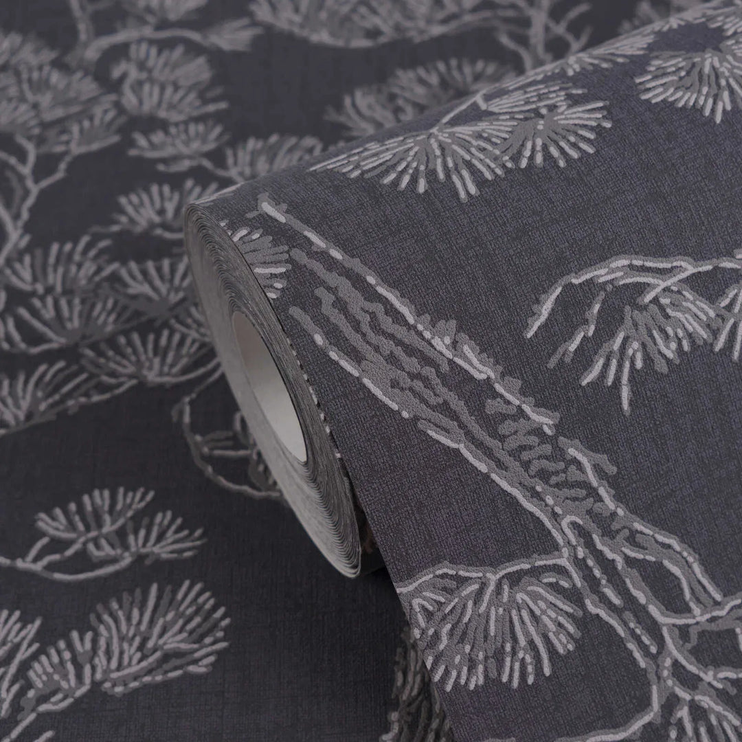 Tapetes ar priežu motīvu, viegli teksturētas - tumši pelēkā - 3006773 AS Creation