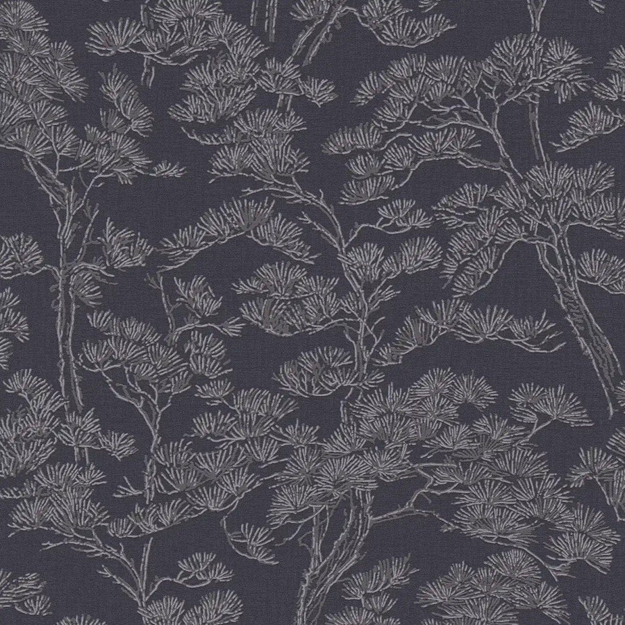 Tapetes ar priežu motīvu, viegli teksturētas - tumši pelēkā - 3006773 AS Creation