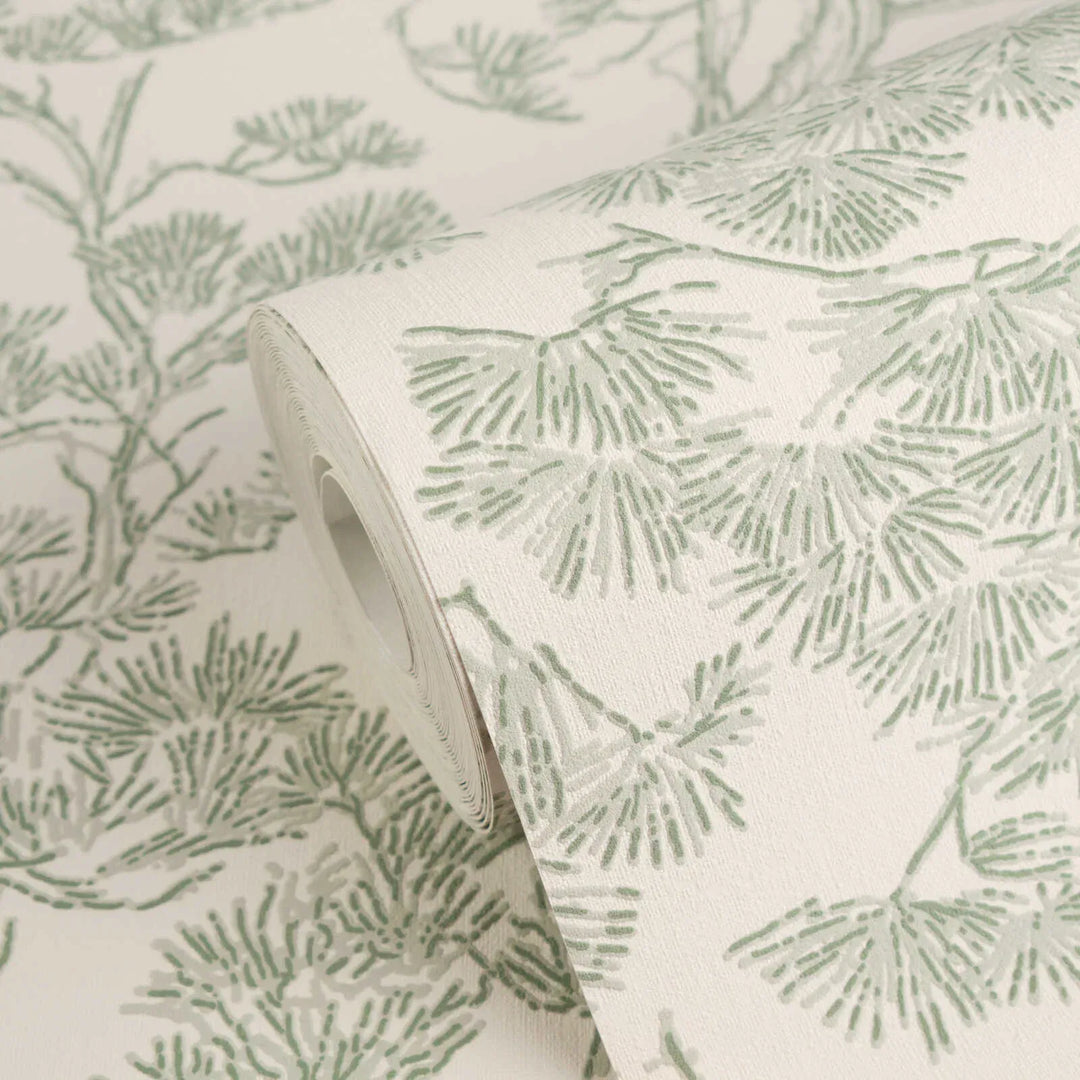 Tapetes ar stilizētu priežu motīvu, zaļa, balta - 3006775 AS Creation