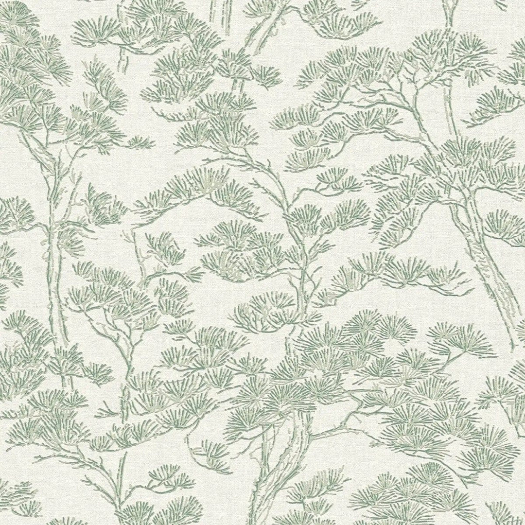 Tapetes ar stilizētu priežu motīvu, zaļa, balta - 3006775 AS Creation