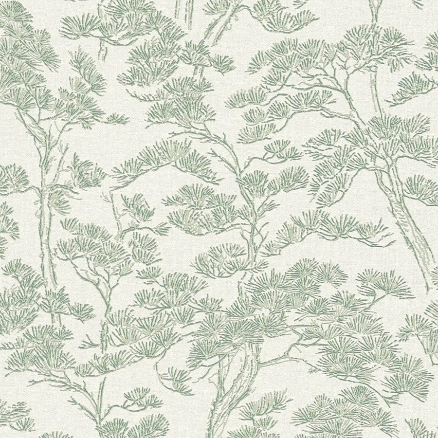 Tapetes ar stilizētu priežu motīvu, zaļa, balta - 3006775 AS Creation
