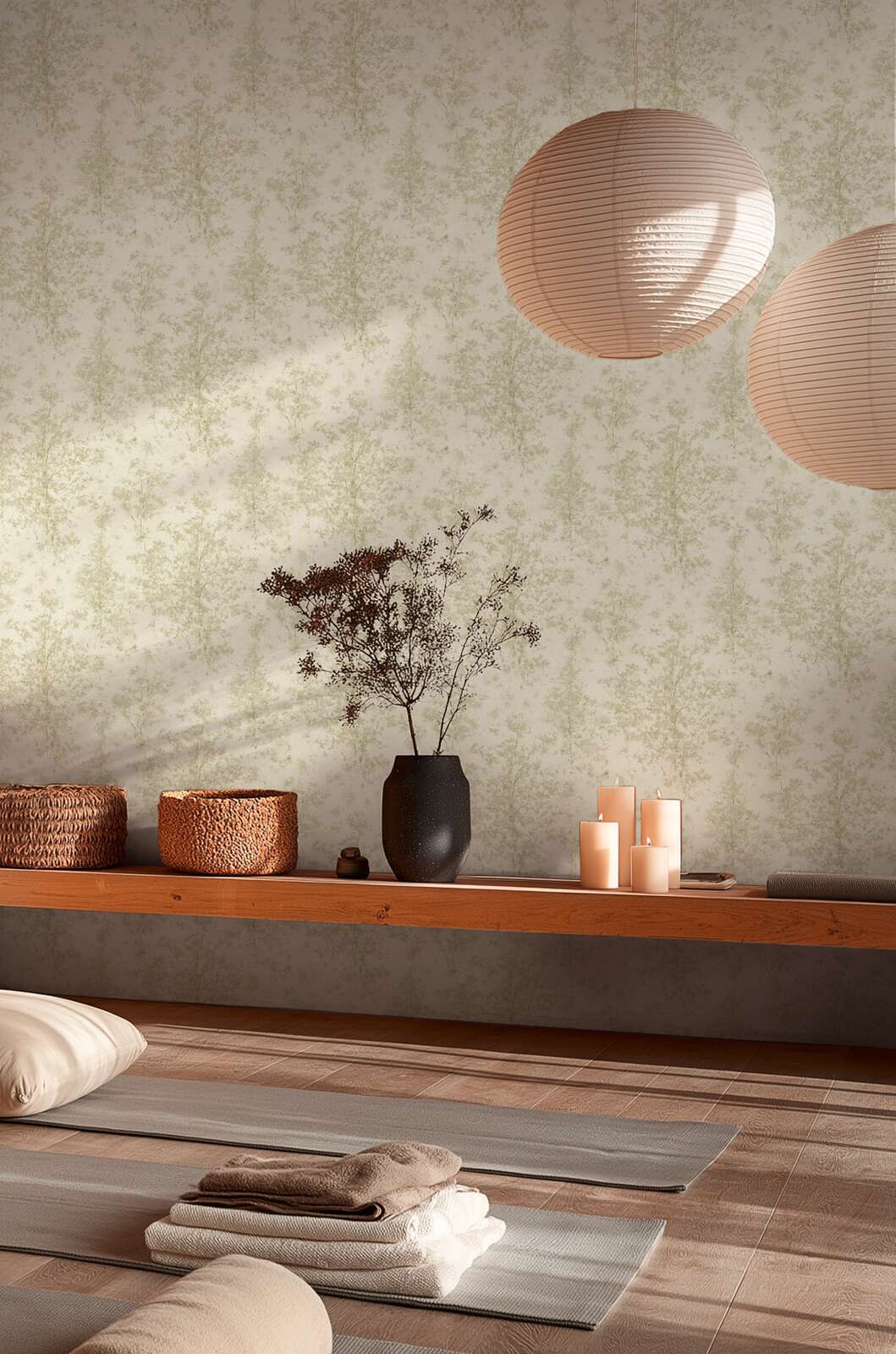 Tapetes ar stilizētu, teksturētu meža motīvu, krēmkrāsa, zaļa, 3012704 AS Creation