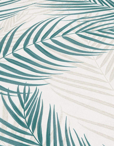 Tapetes ar tropiskam lapām, tirkīzā krāsā Erismann