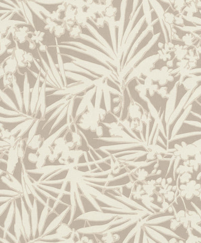 Tapetes ar tropiskām lapām uz tekstila faktūras, bēšā, RASCH, 1205107 AS Creation