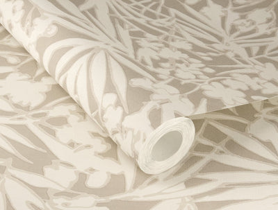 Tapetes ar tropiskām lapām uz tekstila faktūras, bēšā, RASCH, 1205107 AS Creation