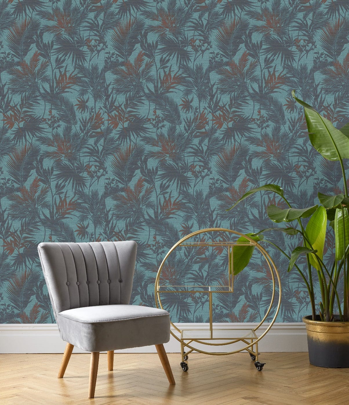 Tapetes ar tropiskiem motīviem, zilganzaļš tonis - RASCH 2537217 RASCH