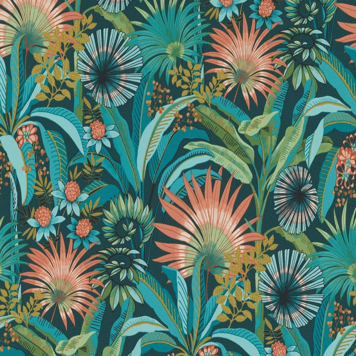 Tirkīza tropisko ziedu tapetes – enerģisks sienu akcents modernā telpā Erismann