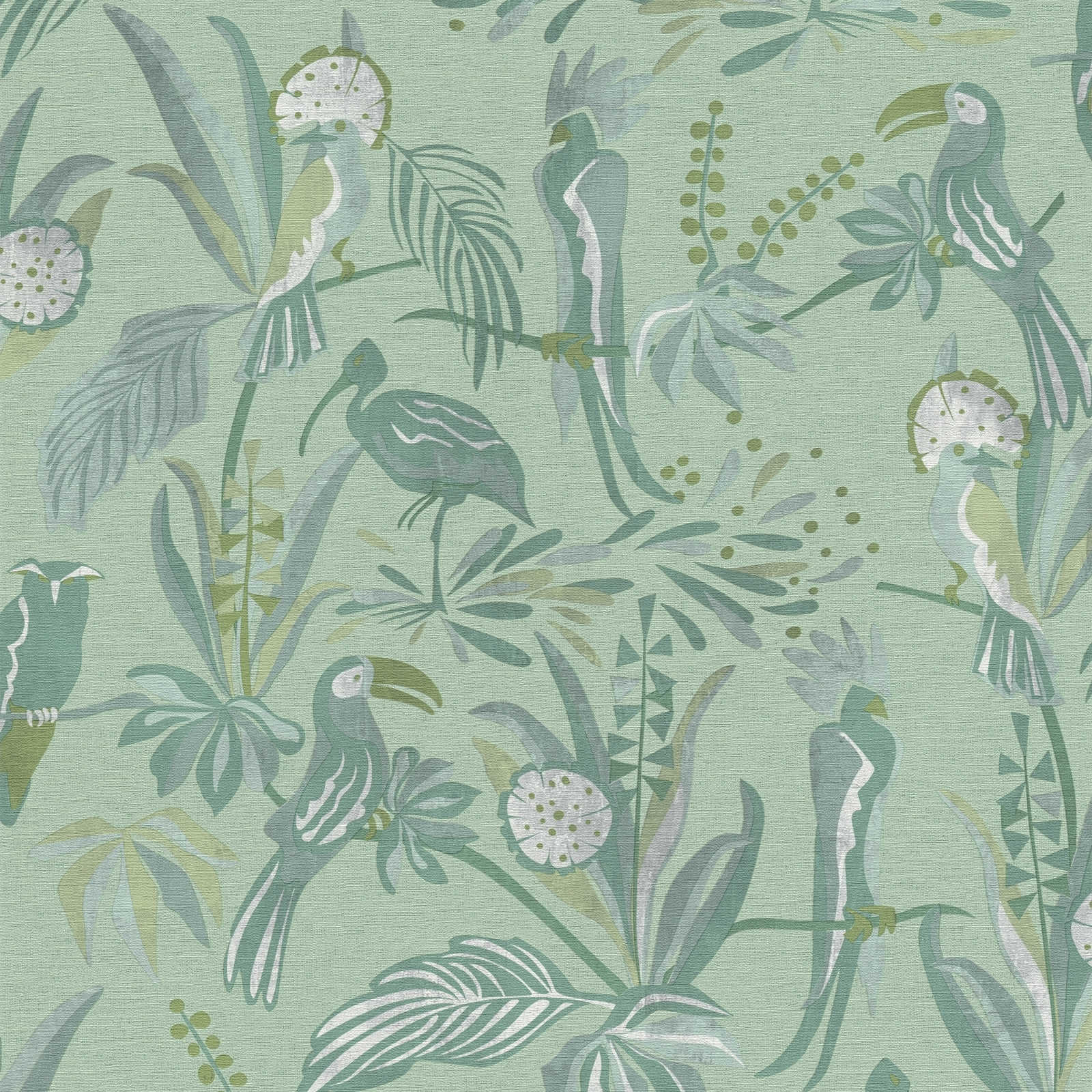 Tapetes ar tropu augiem un putniem, lina izskats: zaļā, 388982 AS Creation