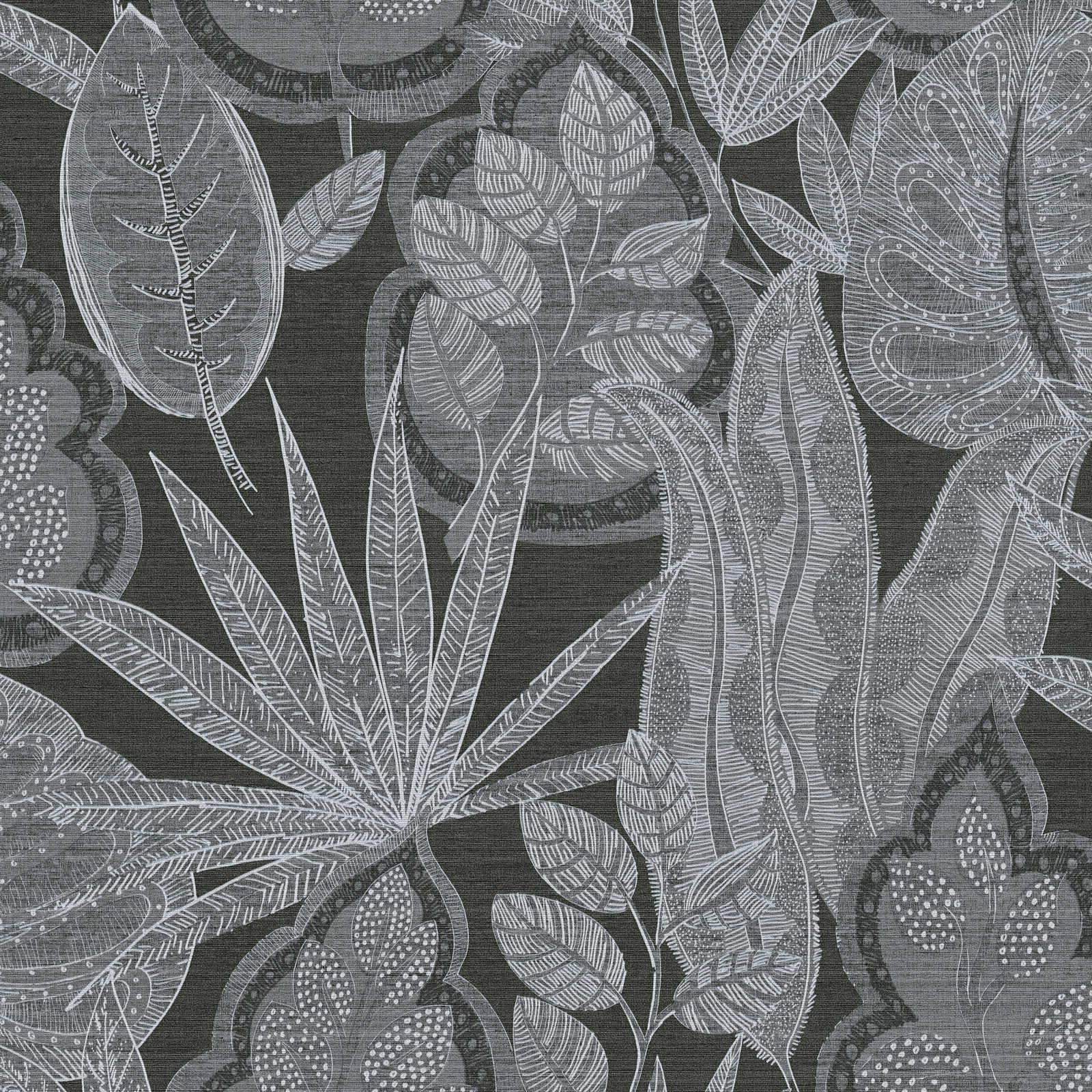 Tapetes ar tropu lapām grafiskajā dizainā: melnā krāsā, 393461 AS Creation