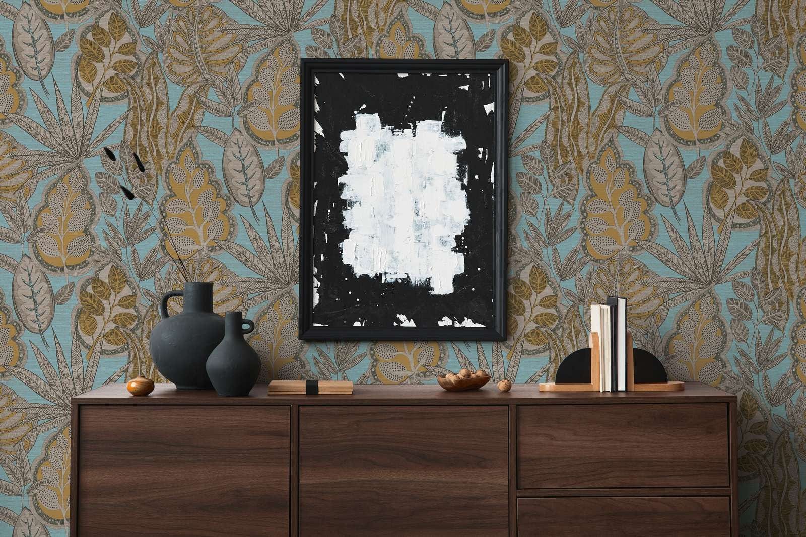 Tapetes ar tropu lapām grafiskajā dizainā: tirkīza, brūna, 393464 AS Creation