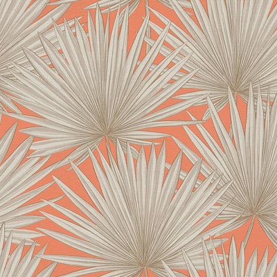 Tapetes ar tropu lapām oranžā un pelēkā, 1373367 AS Creation