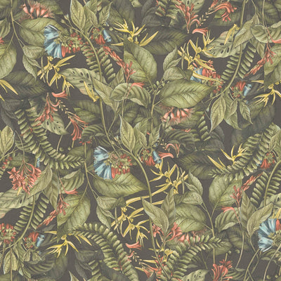 Tapetes ar tropu lapām un ziediem: zaļā krāsā, 1402013 AS Creation