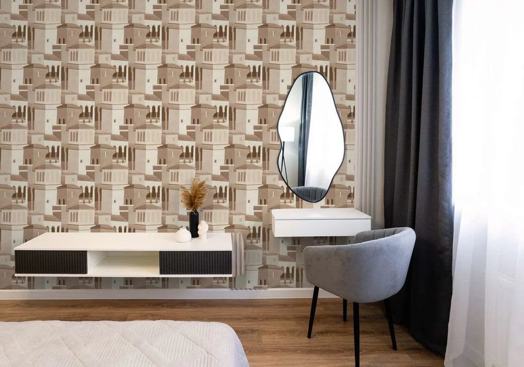 Tapetes ar Vidusjūras arhitektūras motīvu | brūna, bēša - 3012475 AS Creation