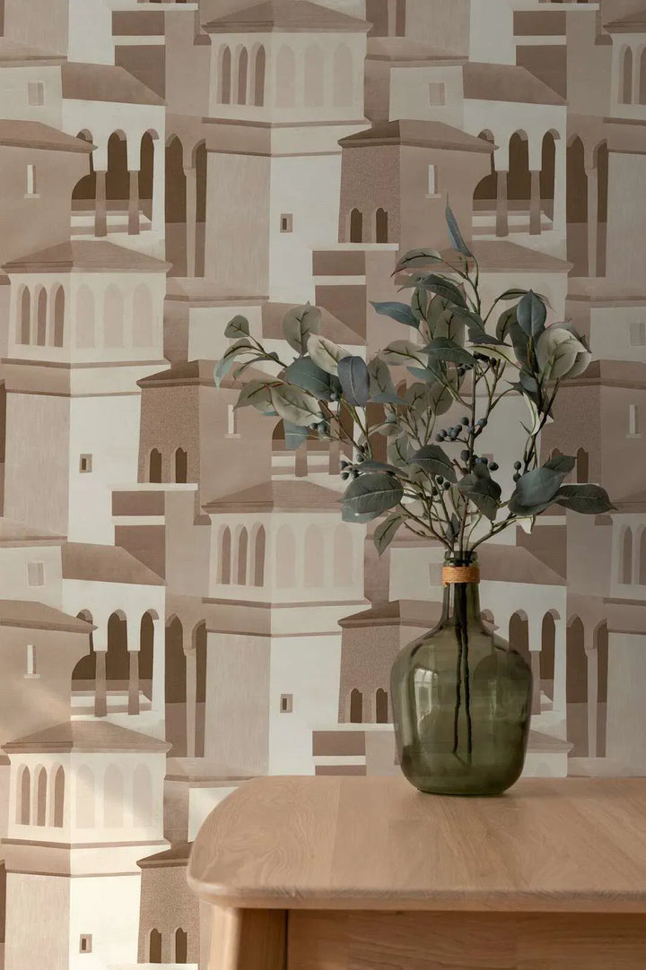 Tapetes ar Vidusjūras arhitektūras motīvu | brūna, bēša - 3012475 AS Creation