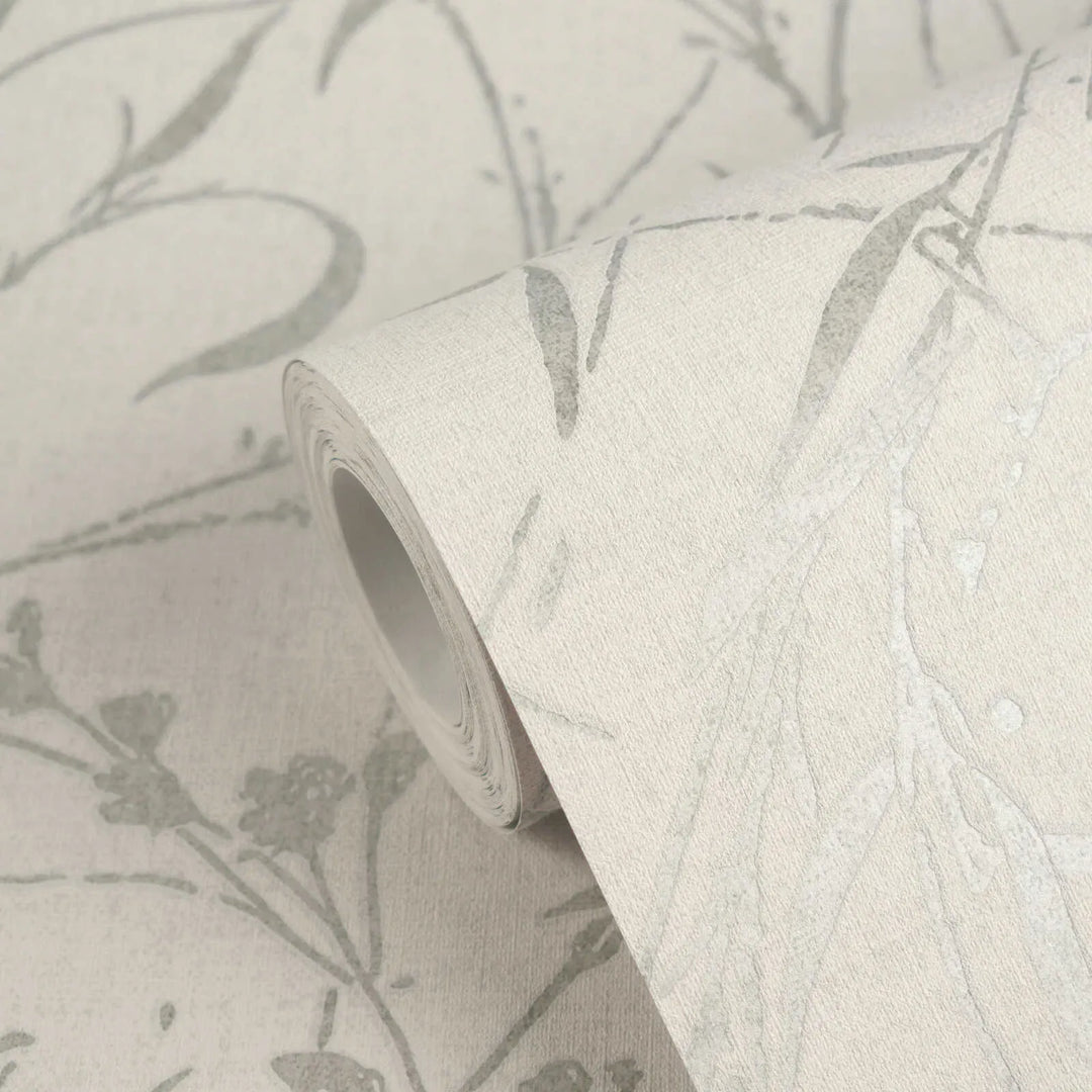 Tapetes ar viegli teksturētām ziedu zariem - krēmkrāsa - 3007034 AS Creation