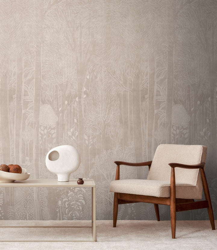 Tapetes ar viegli teksturētu meža motīvu – bēša, krēmkrāsa - 3013141 AS Creation
