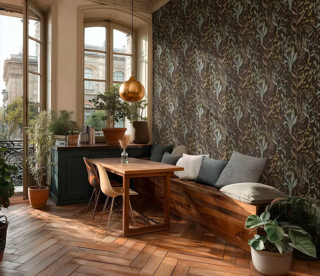 Tapetes ar augu ilustrāciju - melna, zaļa, brūna - 3007116 AS Creation