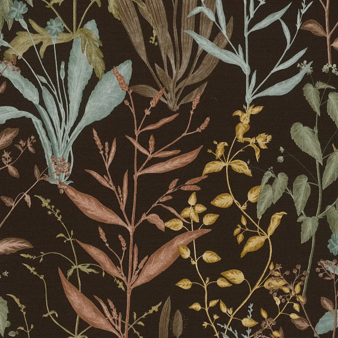 Tapetes ar augu ilustrāciju - melna, zaļa, brūna - 3007116 AS Creation