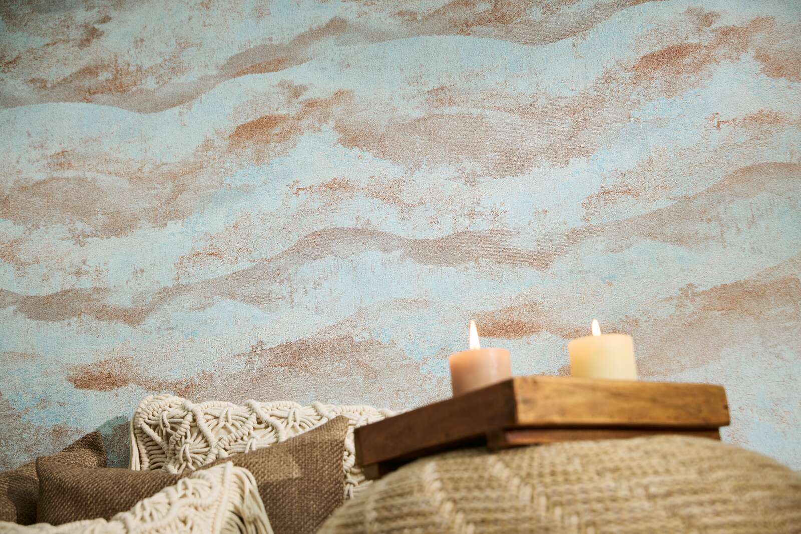 Tapetes ar viļņu rakstu un smalku, spīdīgu faktūru, tirkīzā, bronzas AS Creation